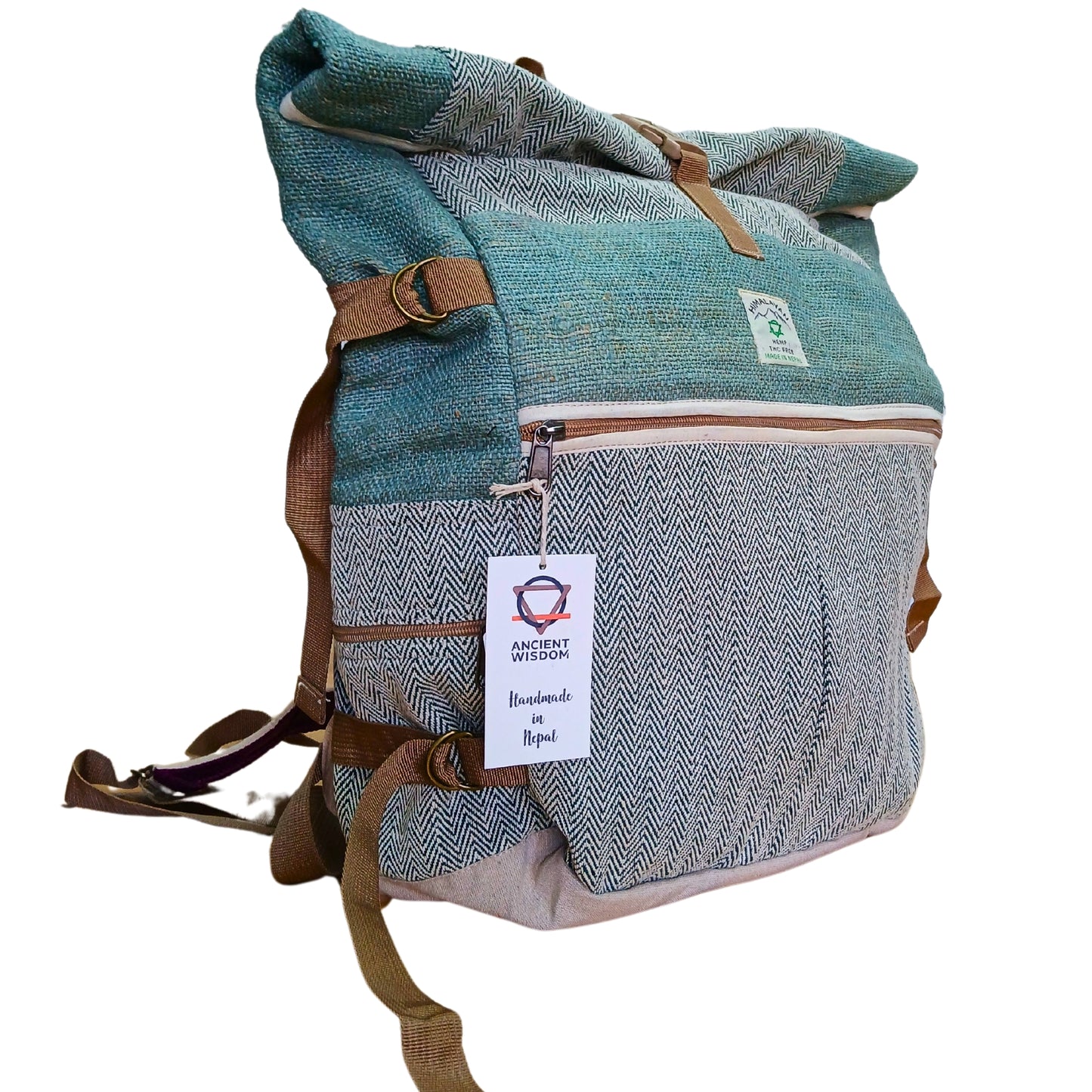 Sac à dos de randonnée en chanvre à enroulement - Sauge