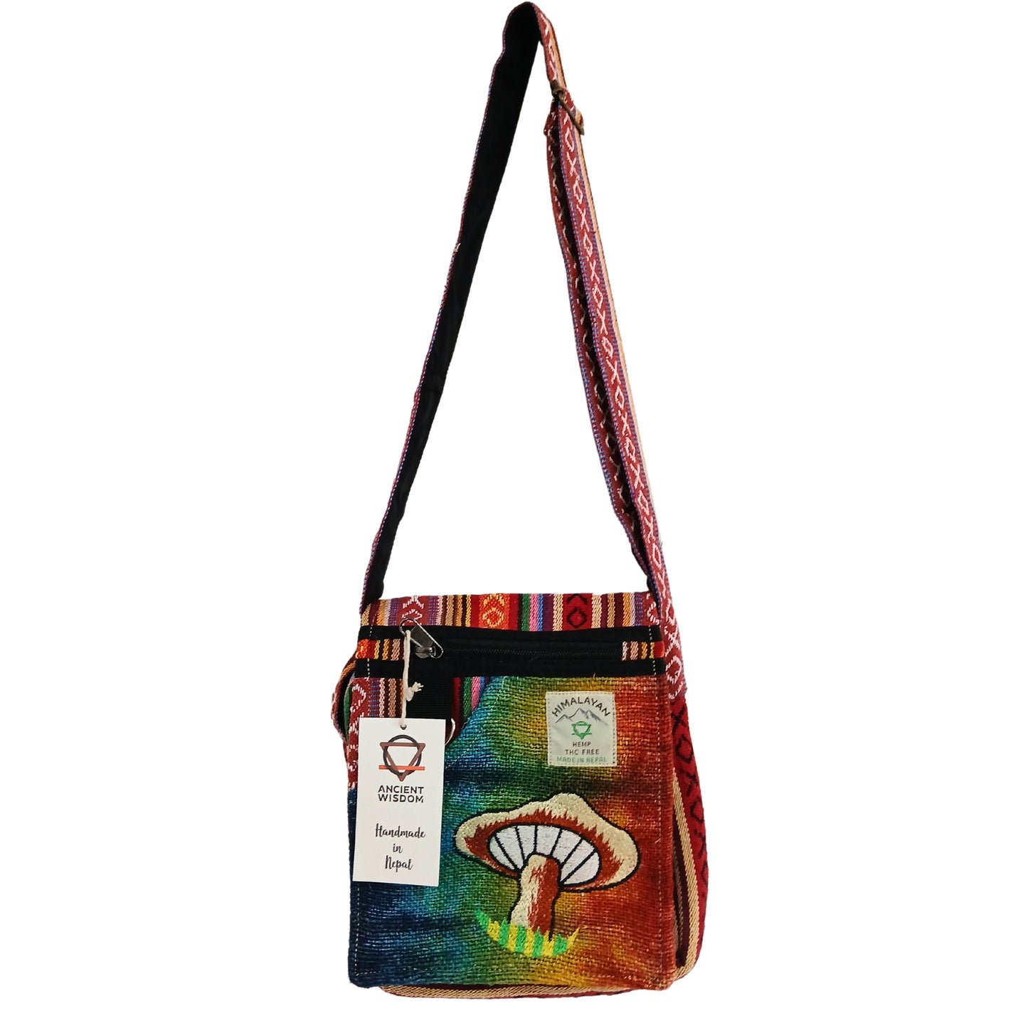 Sac de fête brodé en chanvre - Champignons orange