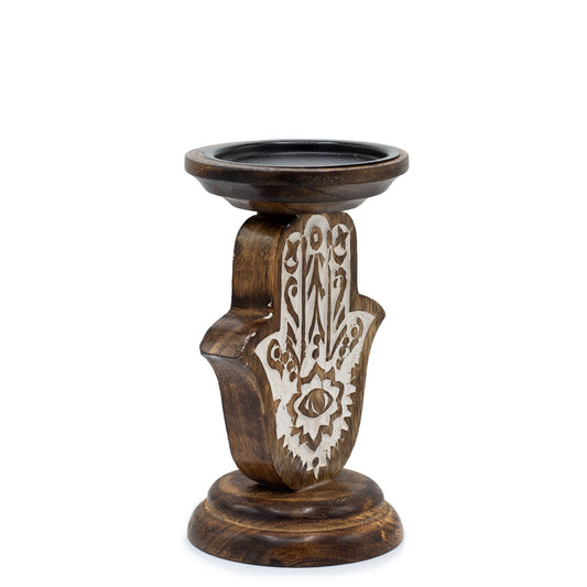 Bougeoir en bois de manguier - Hamsa - Petit 18x11cm