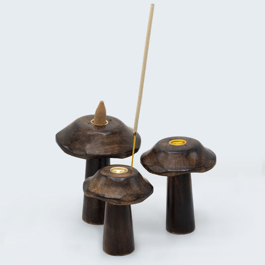 Lot de 3 champignons d'encens à cône plat (13 cm, 12 cm, 11 cm)