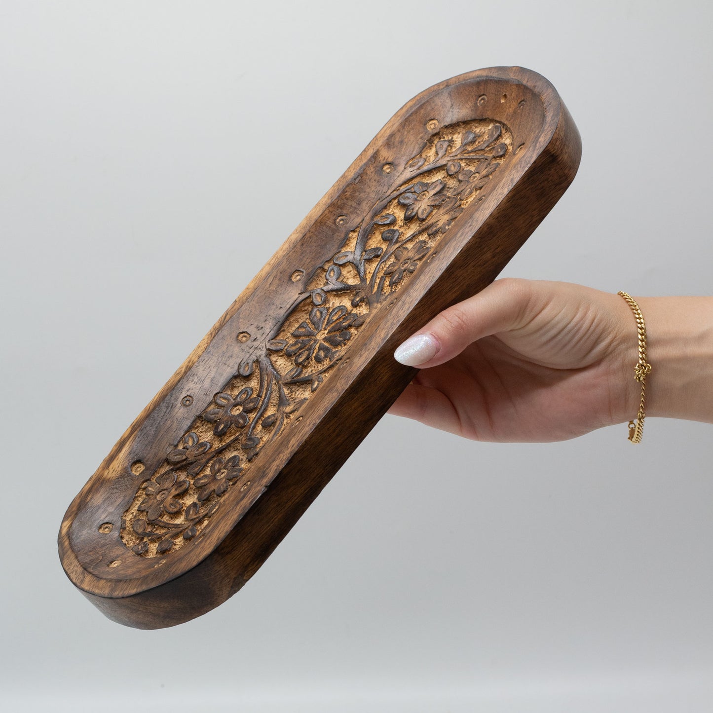Grand plateau à encens 30x10cm - Motif floral