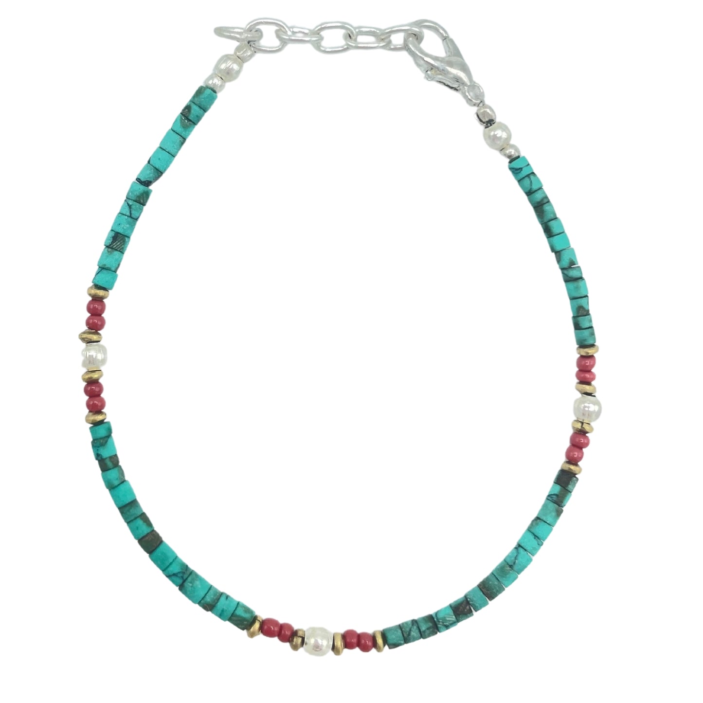 Bracelet népalais en pierres précieuses extra-fines - Turquoise et pierre