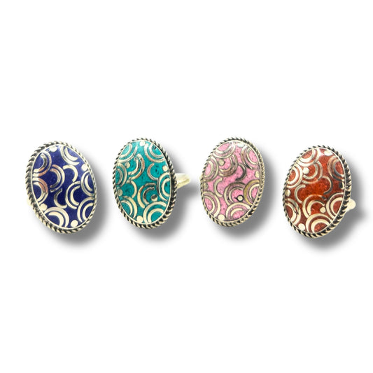4 x Anillo ovalado estilo nepalí (4 colores)