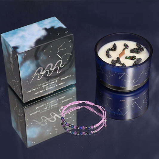 Bougie en cristal du zodiaque avec bracelet en pierres précieuses – Verseau