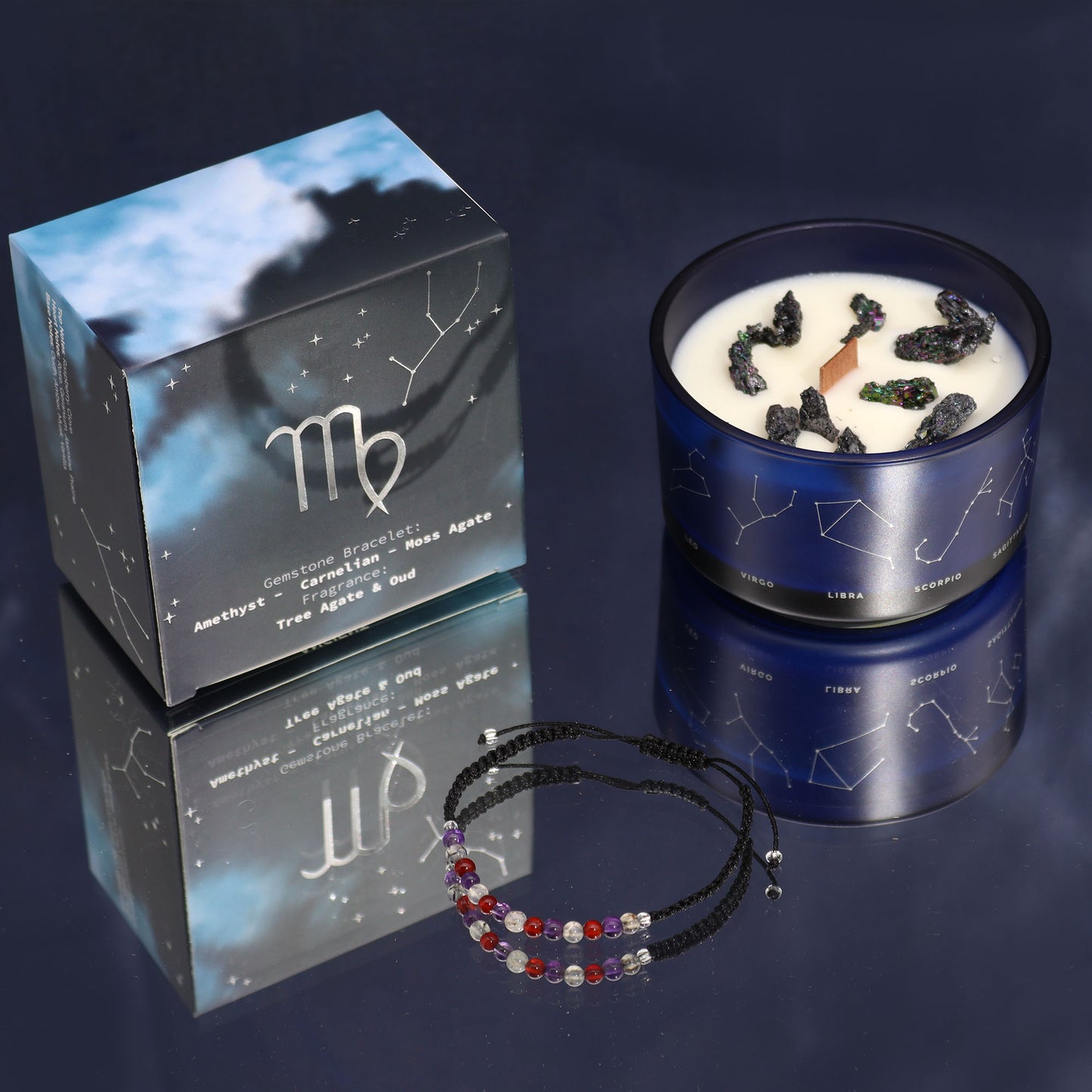 Bougie en cristal du zodiaque avec bracelet en pierres précieuses - Vierge