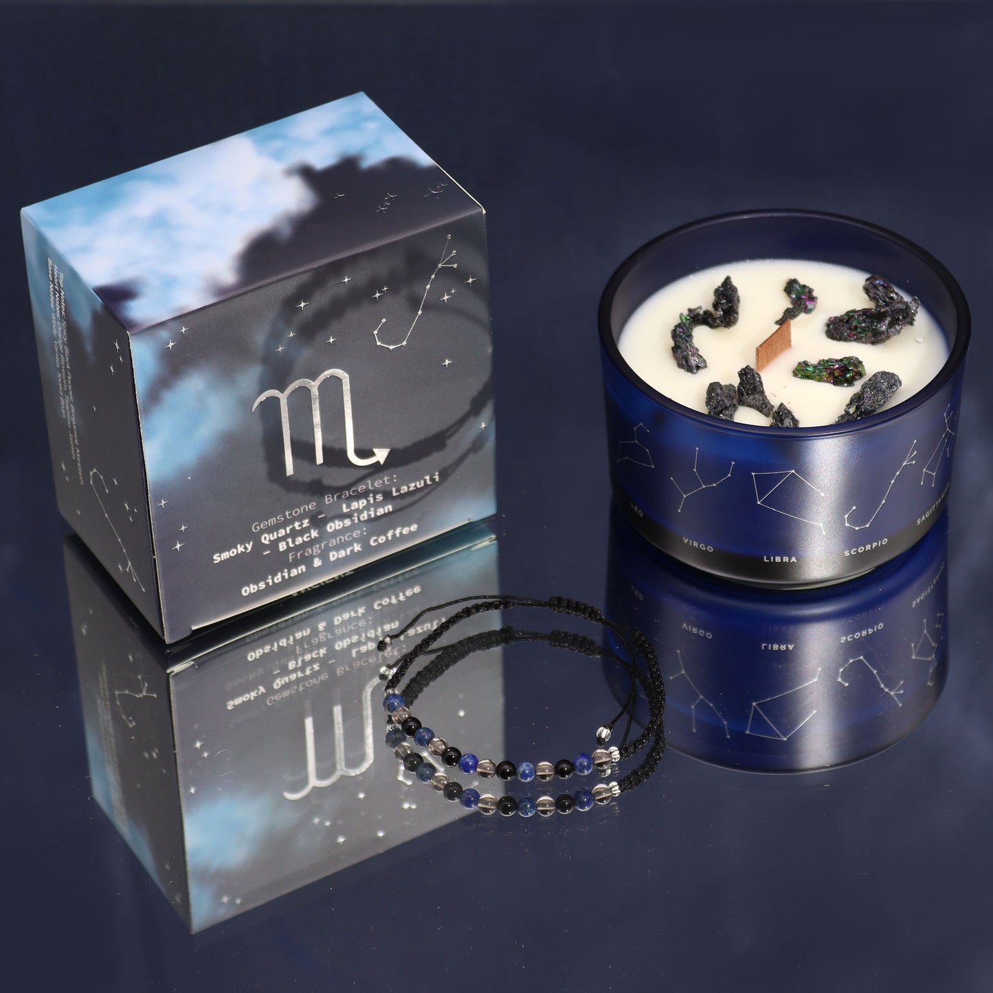 Bougie en cristal du zodiaque avec bracelet en pierres précieuses – Scorpion