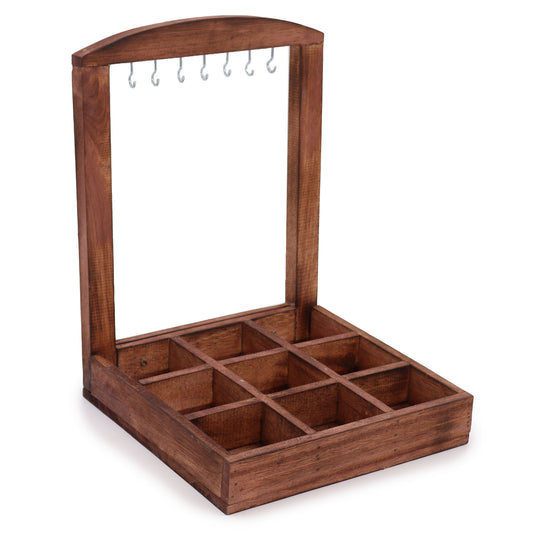 Support suspendu et plateau de présentation - 9 compartiments (3 x 3) - Bois foncé