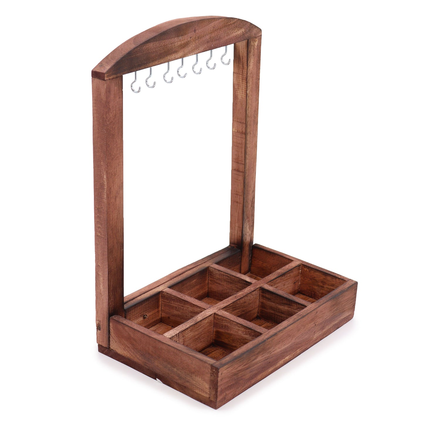 Support suspendu et plateau de présentation - 6 compartiments (2 x 3) - Bois foncé