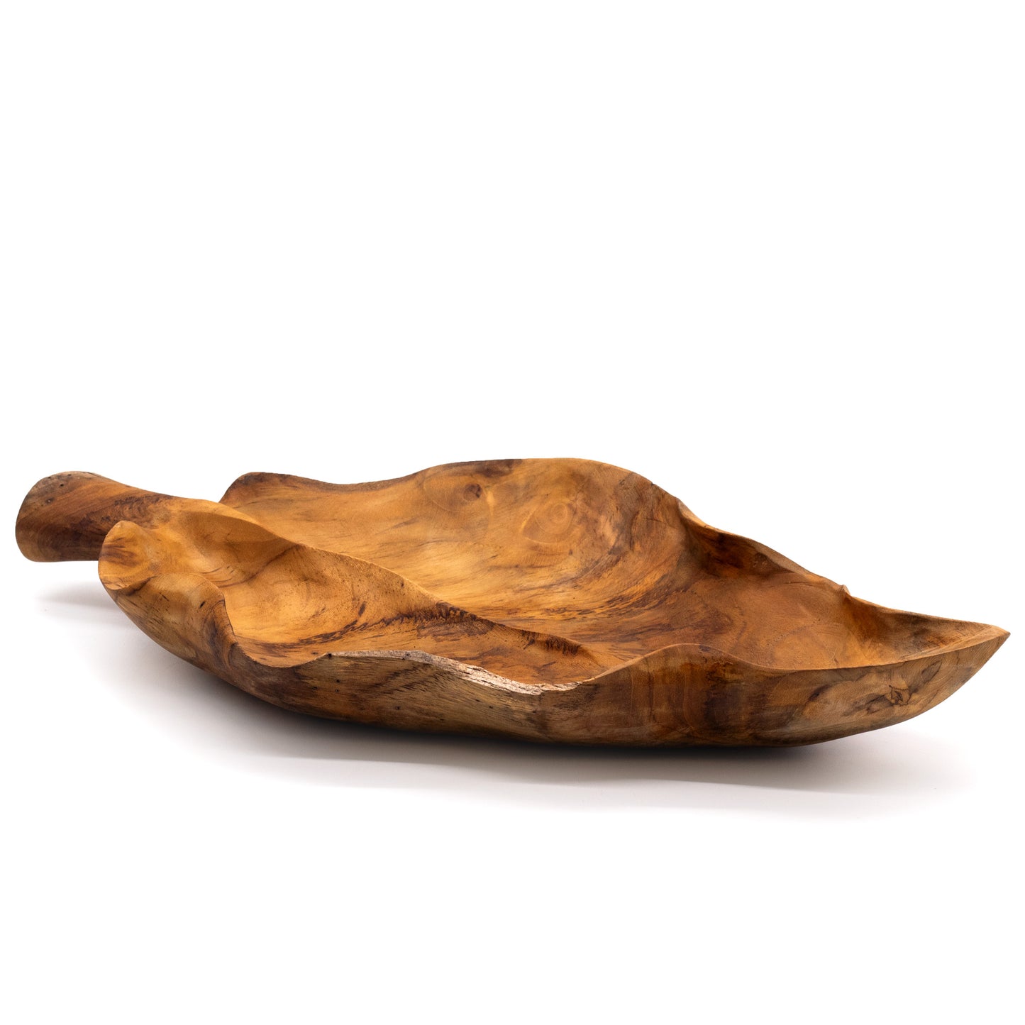 Grande coupe à fruits en bois de teck en forme de feuille - 40x24x5cm