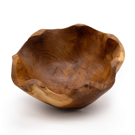 Coupe à fruits moyenne en bois de teck lisse - 21x9cm