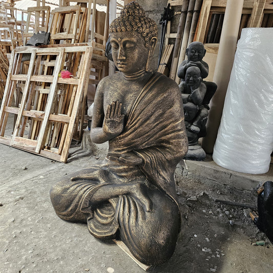 Grand Bouddha antique doré en méditation dans un stupa - 1,5 m