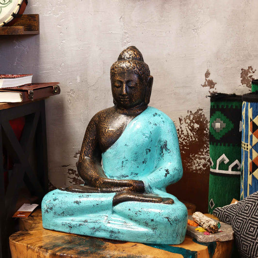 Bouddha classique moyen turquoise et pierre - 0,5 m