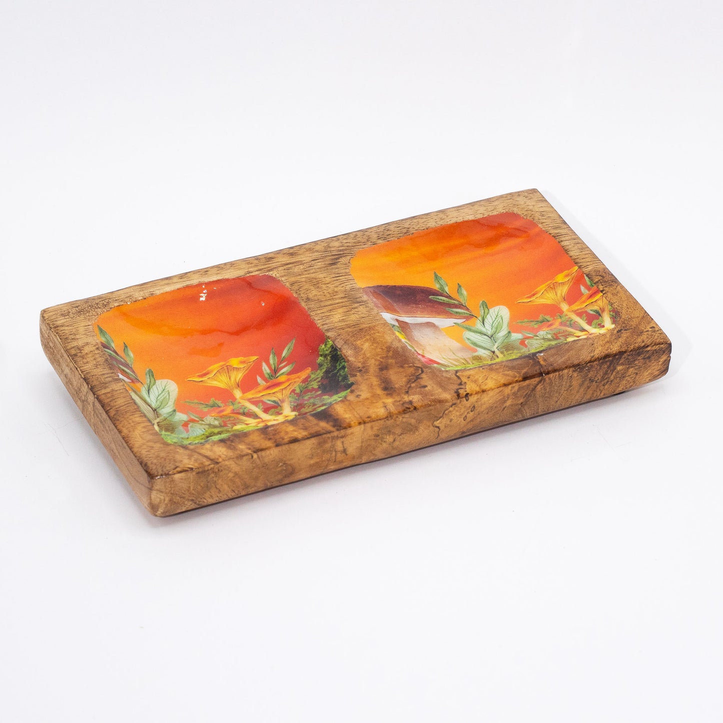 Plateau double 20x10x2,5cm - Motif champignon grenat