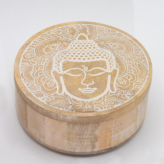 Grande boîte ronde 17,5 x 7,5 cm - Visage de Bouddha blanc