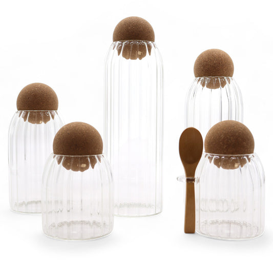 Bocal en verre Cottage avec boule en liège - Transparent - 10 cm