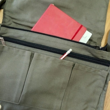 Sac messager pour ordinateur portable en toile de coton - Olive