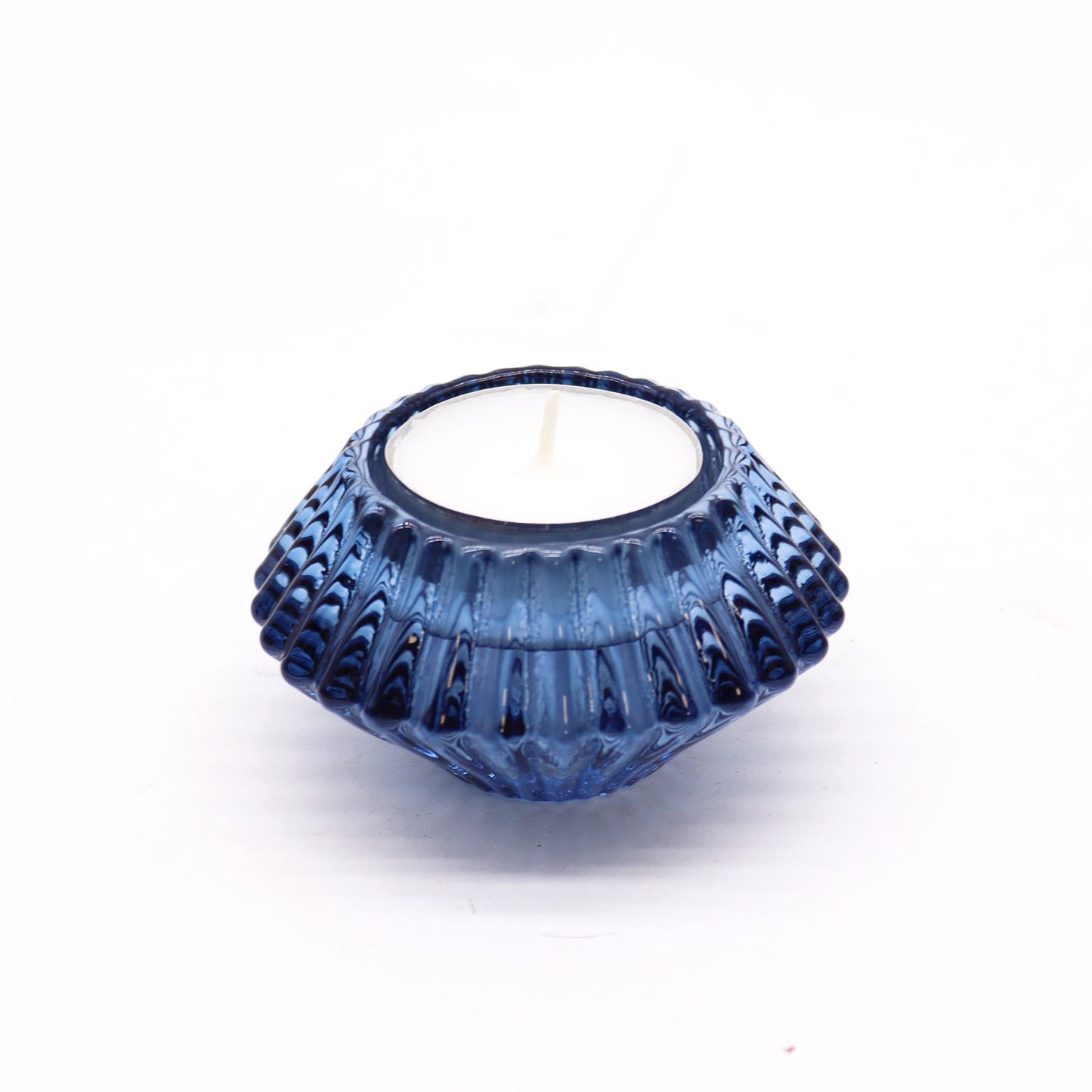 Bougeoir réversible à motif floral pour dîner ou bougie chauffe-plat - Bleu