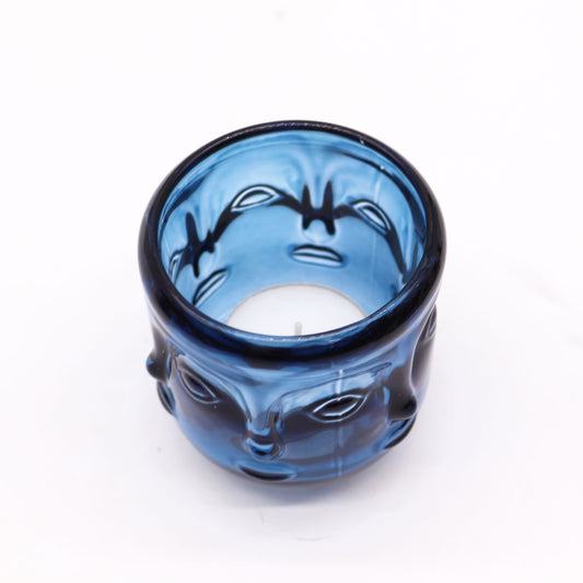 Bougie en pot visage de Bouddha - Bleu roi