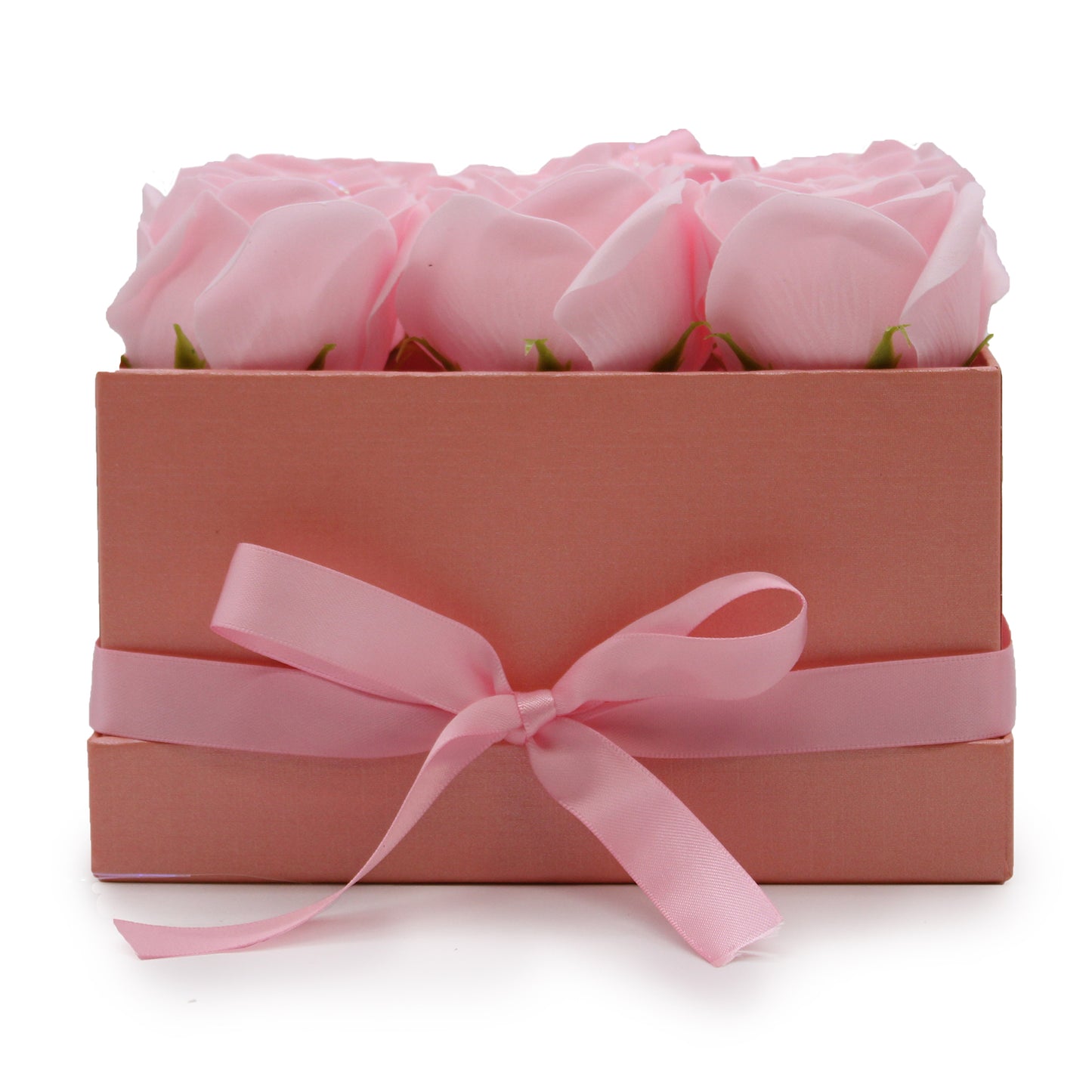 Coffret cadeau - Fleur de savon 9 roses roses - Carré