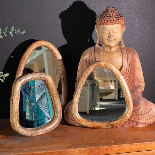 Ensemble de 3 miroirs en forme de galet - Finition marron foncé