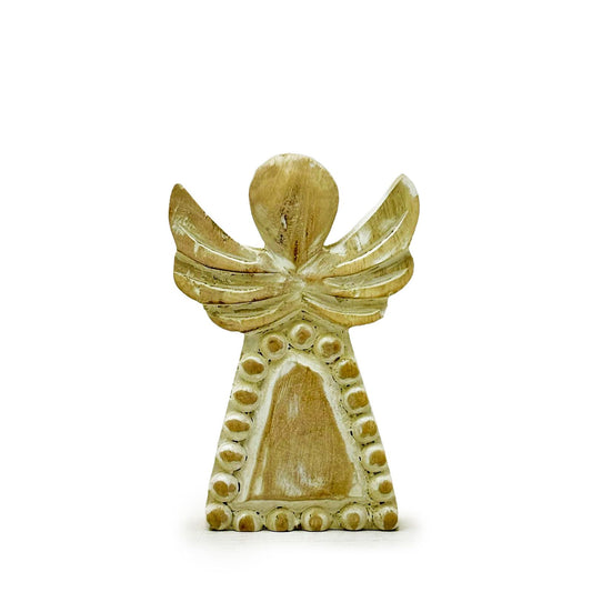 Ange en bois de manguier - Finition blanchie - 13 cm