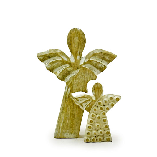 Ange en bois de manguier - Blanchi à la chaux - 15 cm