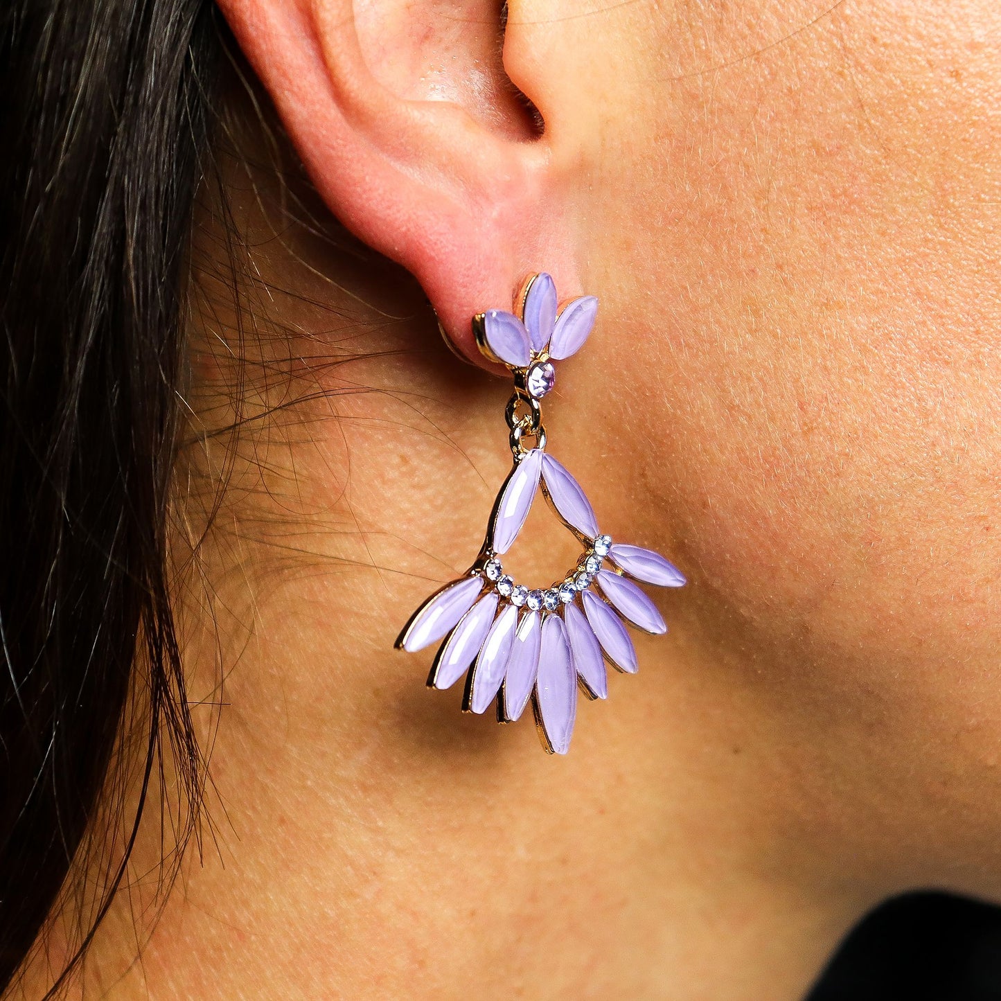 Lavanda - Cristal vintage - Caída larga - Pendientes