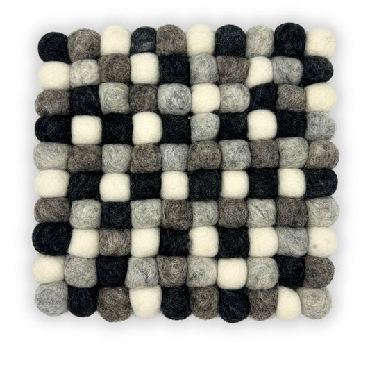Set de table carré en boules de feutre - 20 cm, gris multicolore