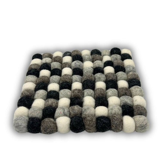 Set de table carré en boules de feutre - 20 cm, gris multicolore