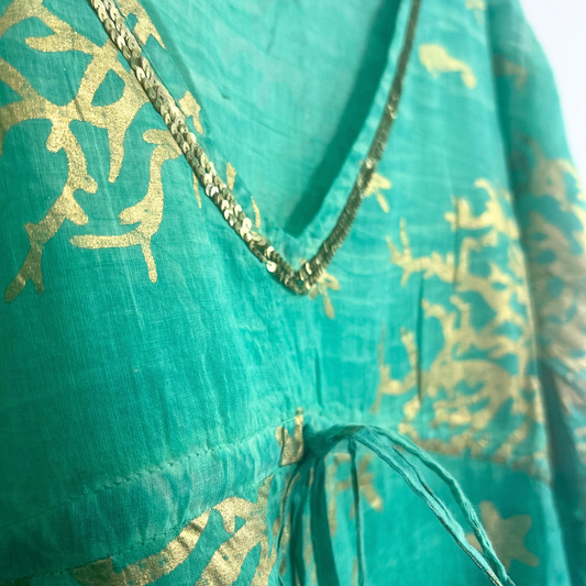 (ML) Collection Nomad Sari - Robe - Motif corail turquoise et doré
