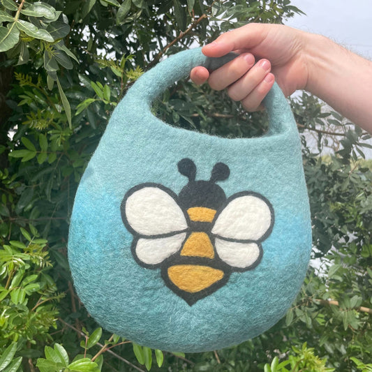 Sac abeille en feutre - Une anse avec aimant - Bleu et vert