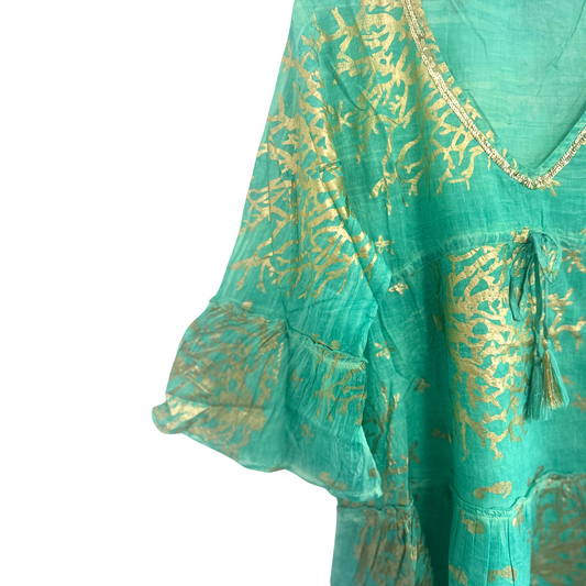 (ML) Collection Nomad Sari - Robe - Motif corail turquoise et doré