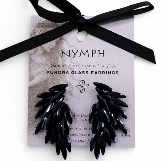 Negro azabache - vidrio vintage - alas de ángel - pendientes
