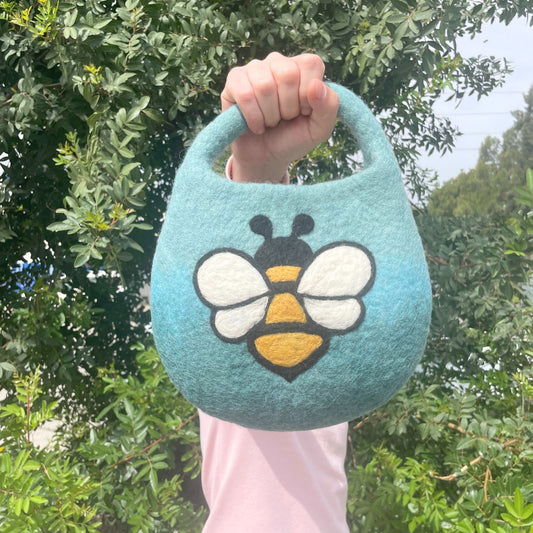 Sac abeille en feutre - Une anse avec aimant - Bleu et vert