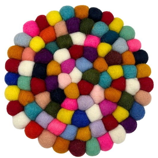 Set de table rond en boules de feutre - 20 cm multicolore