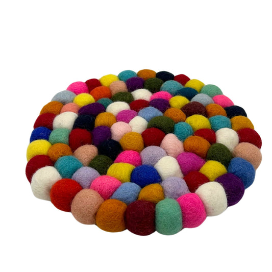 Set de table rond en boules de feutre - 20 cm multicolore