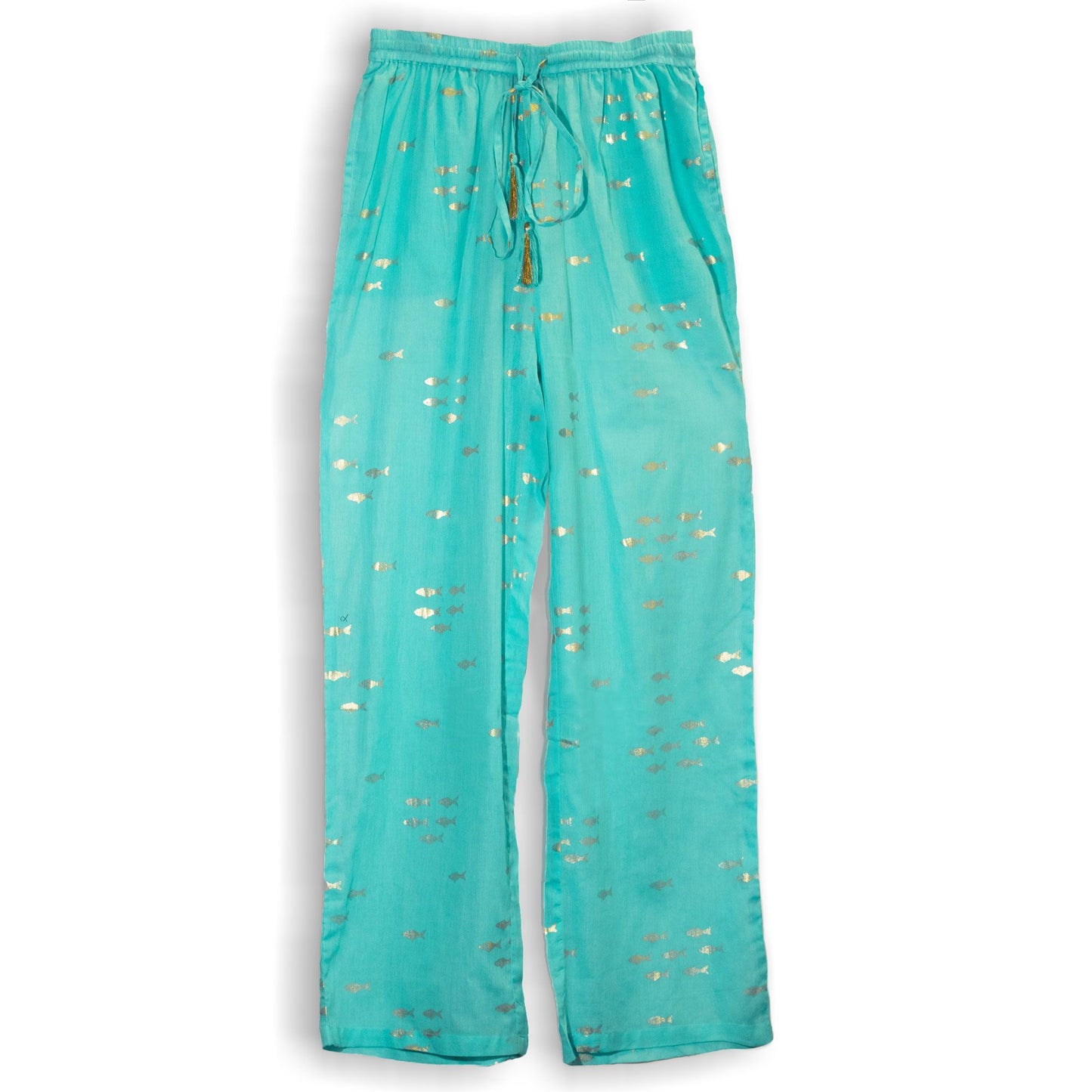 (ML) Collection Nomad Sari méditerranéen - Pantalon - Motif poisson turquoise et doré