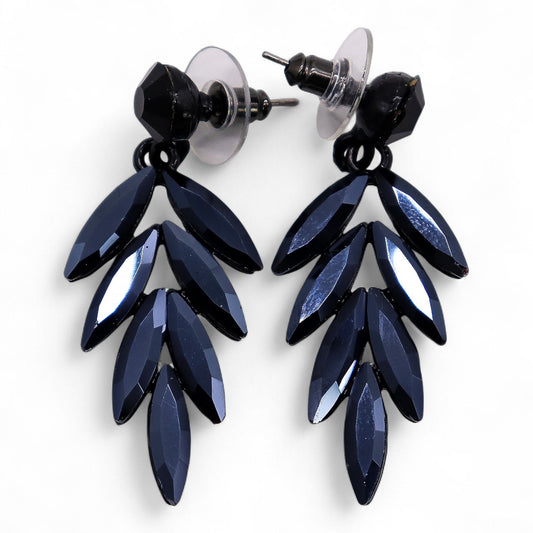 Negro azabache - Cristal vintage - Caída larga - Pendientes