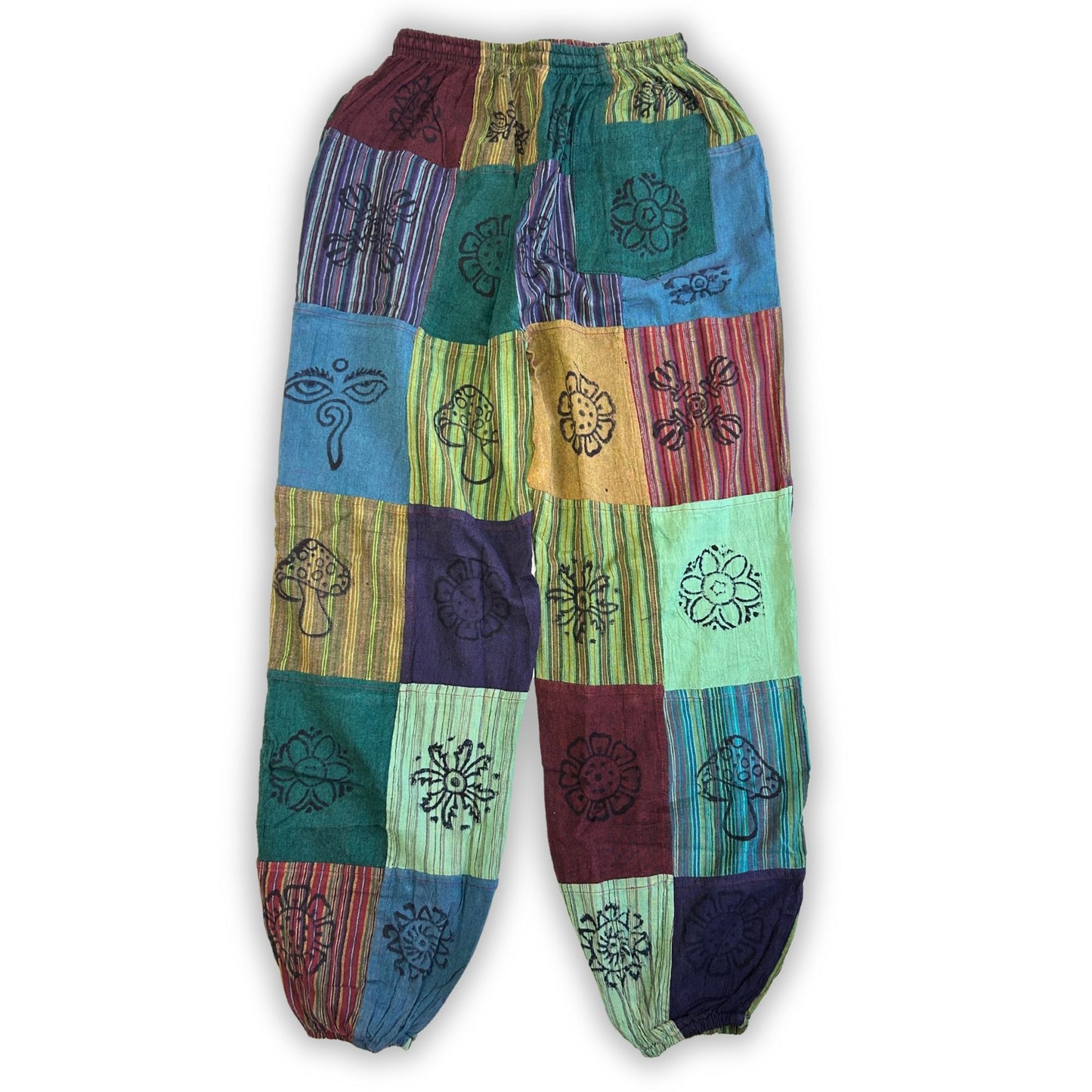 Sari nomade - Pantalon champignon - Motifs imprimés en bloc - Tons verts (105 x 127 cm) S/M
