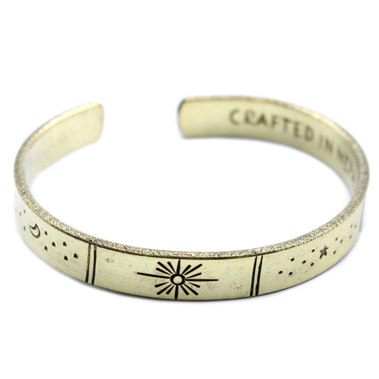 Bracelet inspirant - Lever de soleil en laiton, galaxie, étoiles, terre