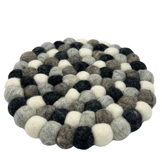 Set de table rond en boules de feutre - 20 cm, gris multicolore