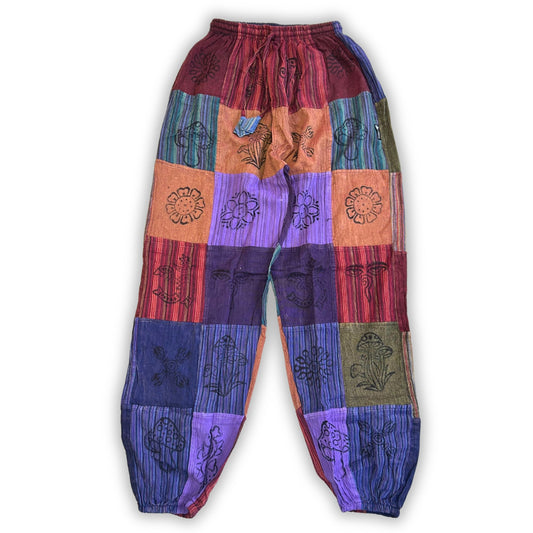 Sari nomade - Pantalon champignon - Motifs imprimés en bloc - Tons violets (105 x 127 cm) S/M
