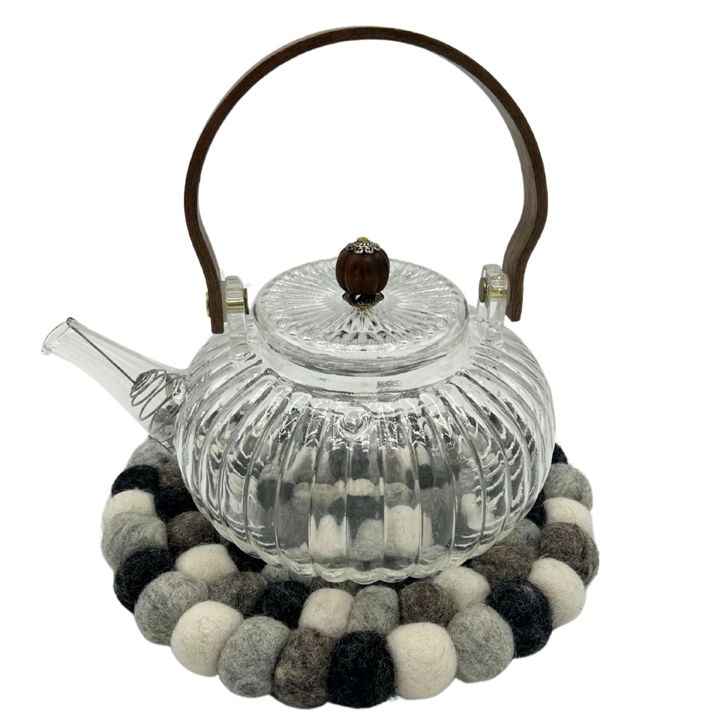 Set de table rond en boules de feutre - 20 cm, gris multicolore