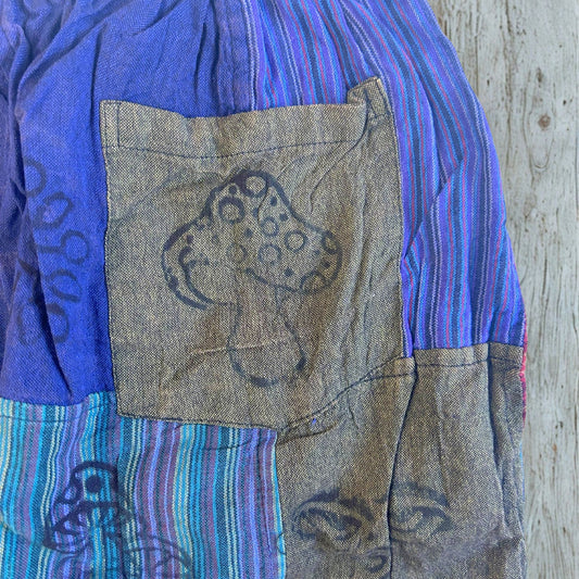 Sari nomade - Pantalon champignon - Motifs imprimés en bloc - Tons violets (105 x 127 cm) S/M