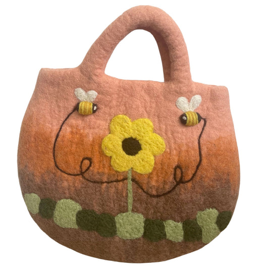 Sac en feutre avec tournesols et abeilles - 35 x 27 cm