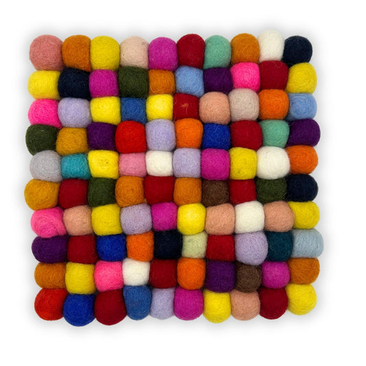Set de table carré en boules de feutre - 20 cm multicolore