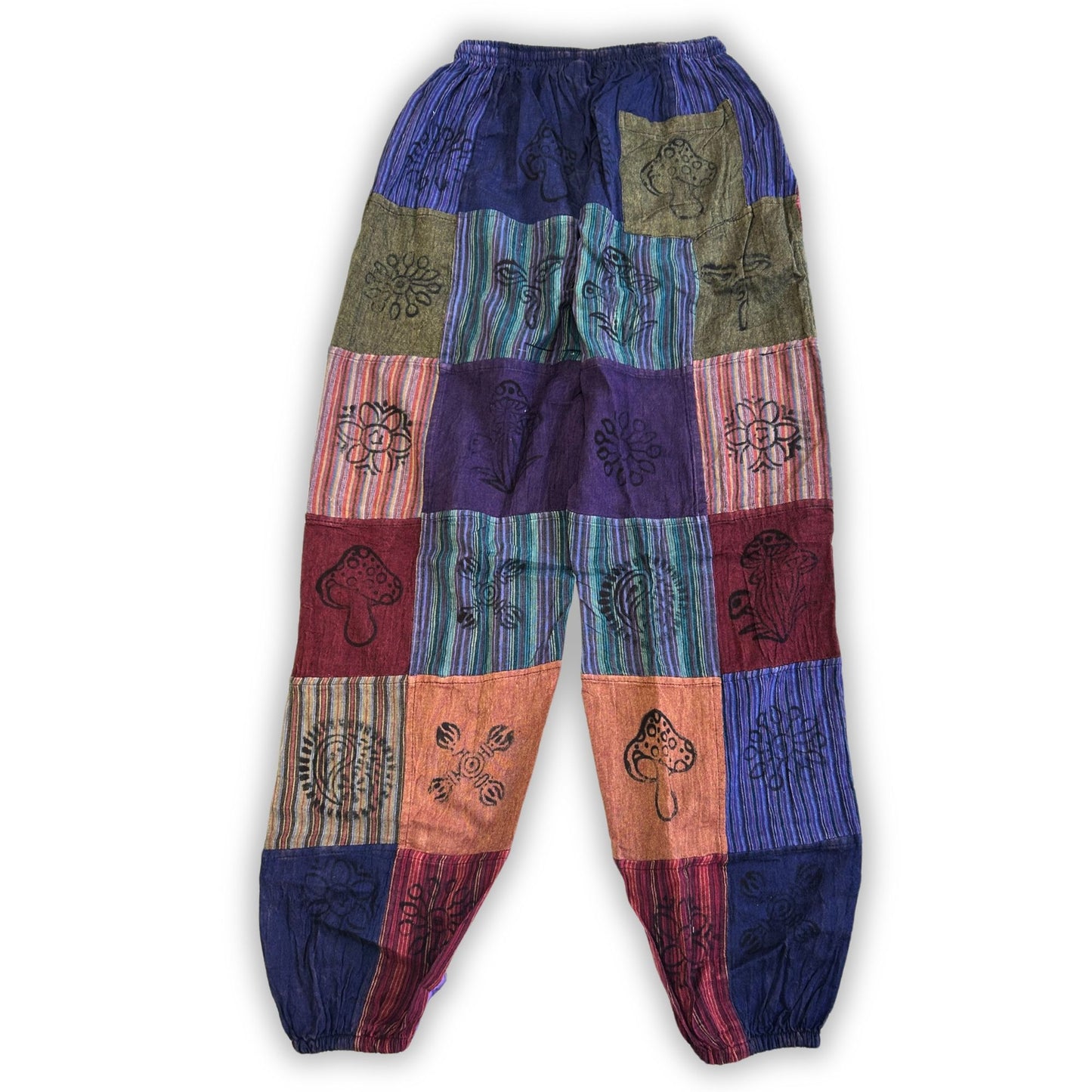 Sari nomade - Pantalon champignon - Motifs imprimés en bloc - Nuances violettes (110 x 120 cm) L/XL