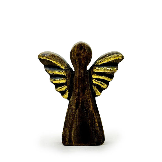 Petit ange en bois de manguier - Décoration dorée - 12 cm