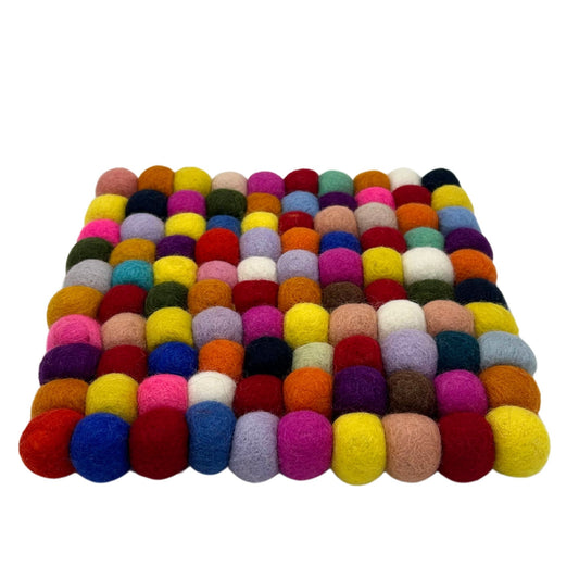 Set de table carré en boules de feutre - 20 cm multicolore