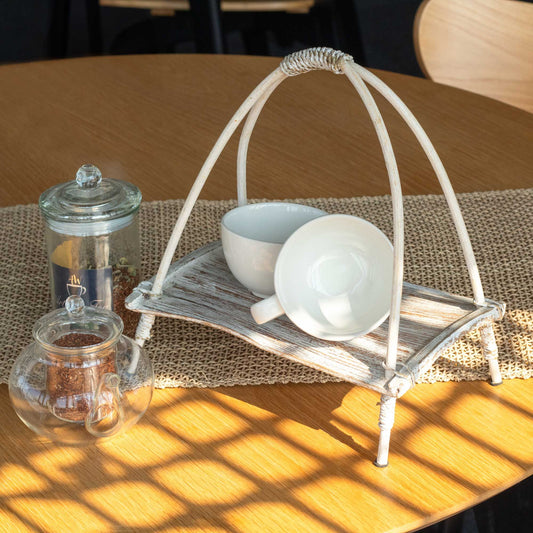 Porte-thé en feuille de cocotier - Finition blanche